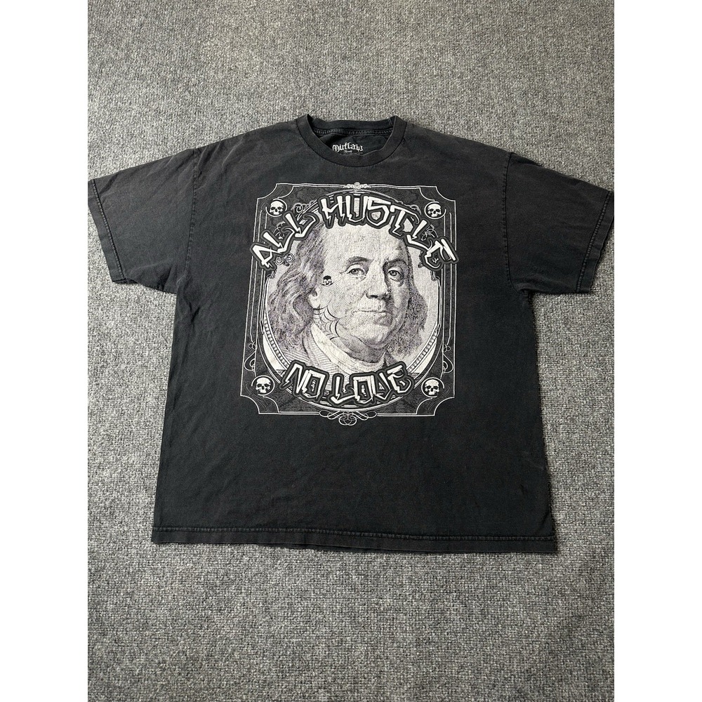 Mens Outlaw Benjamin Franklin Graphic Black T Shirt, Size 2X